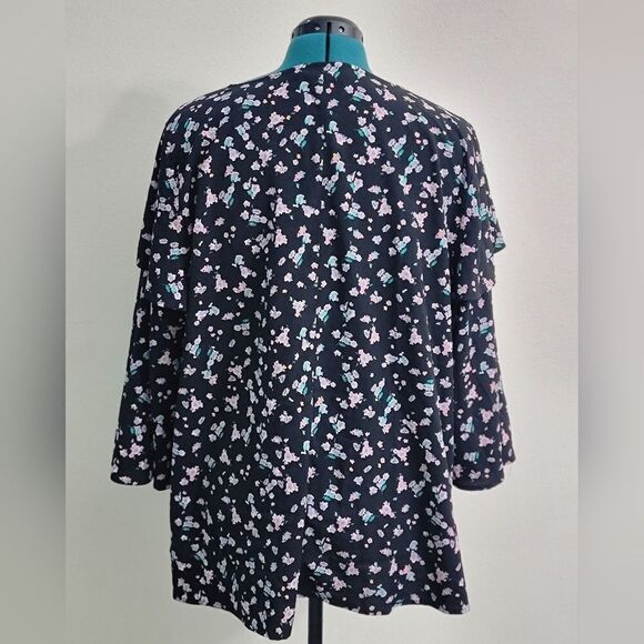 Lane Bryant Tiered Ruffle Sleeve V-Neck Floral Blouse Black 3/4 Sleeve Siz 18/20 - Picture 6 of 11